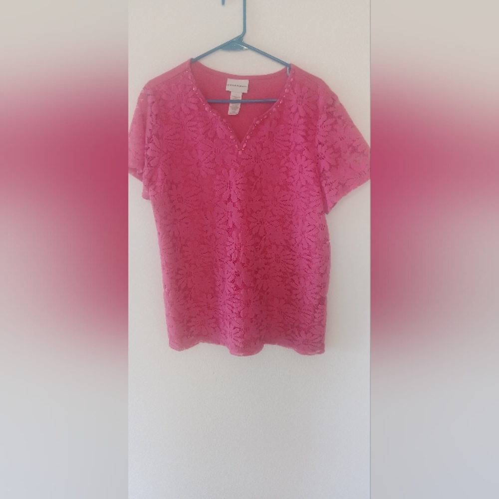 Elegant Pink Lace Women's Top Floral Lined LG